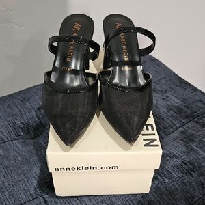 Anne Klein Black Beulah Mesh Mules Clogs